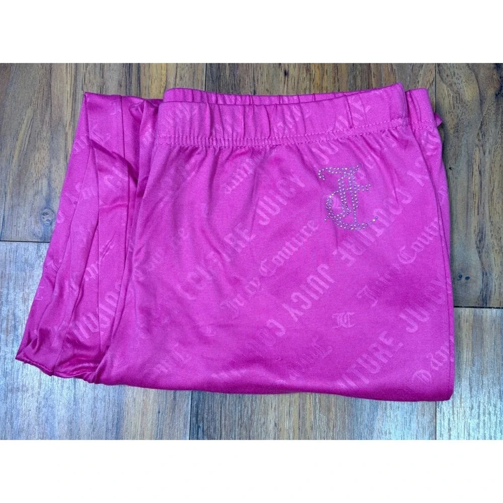Juicy Couture Pajama Set Large Pink Rhinestone Logo Y2K Loungewear Sleepwear